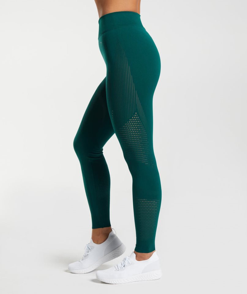 Women's Gymshark Warp Knit Leggings Green | CA 035A86